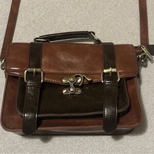 Ecosusi Brown and Dark Brown Leather Satchel
